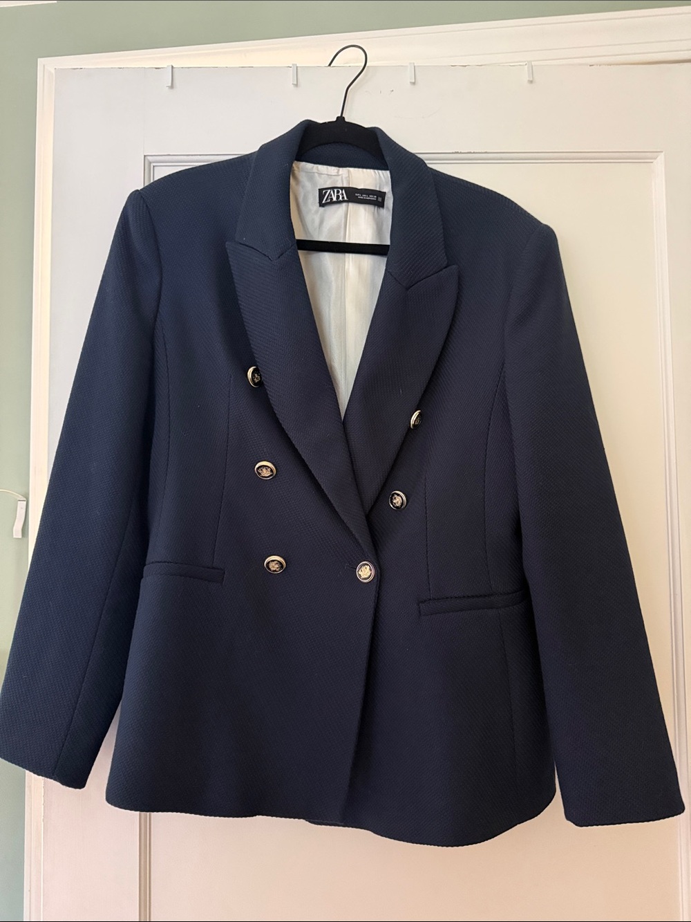 Zara Navy Double-Breasted Blazer with Gold Buttons